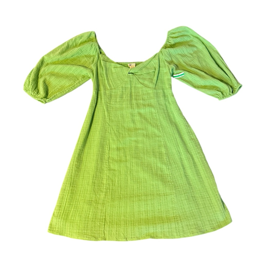 Billabong Women’s Green Sol Puff Sleeve Boho Cut Out Mini Dress Size Medium